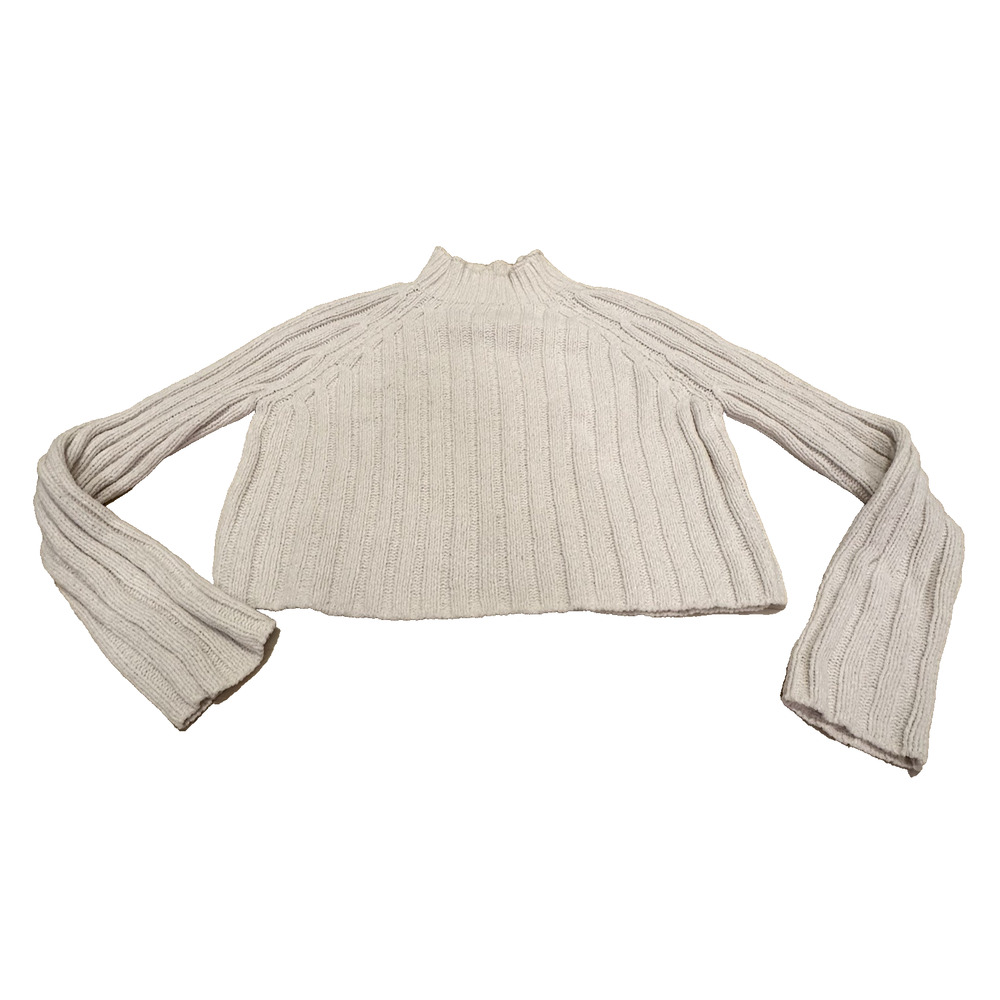 American Eagle Medium Cream Mock Neck Thick Chunky Ribbed Boxy Crop Sweater